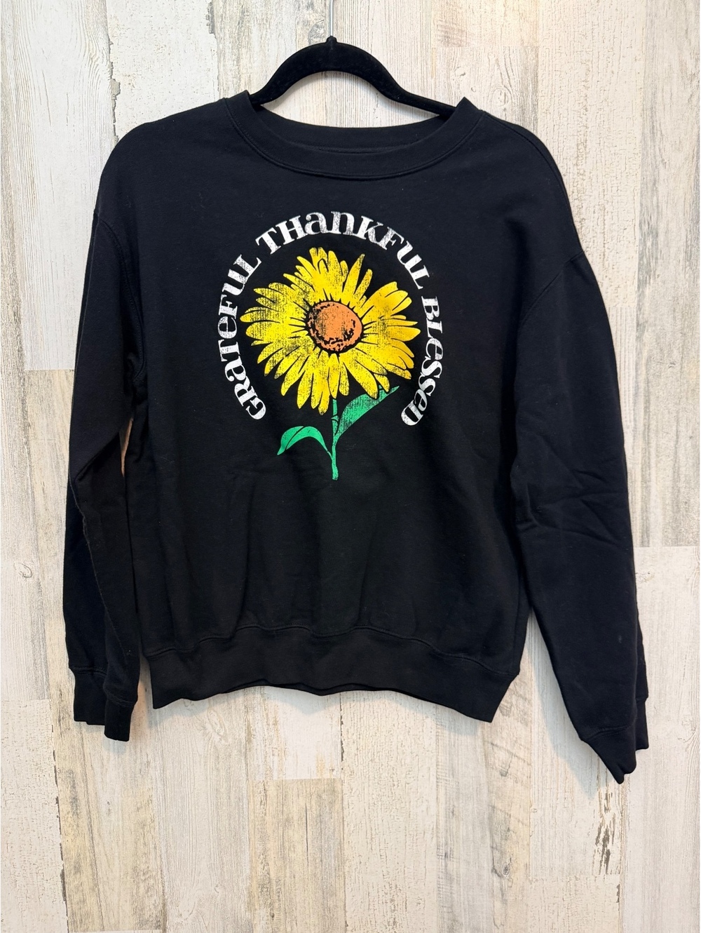 Awake Women's Regular–M Black Sweatshirt Sunflower Graphic